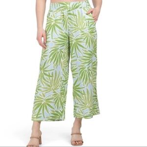 Sigrid Olsen Linen Wide Leg Hi Rise Crop Elastic Waist Boho Pants Size M Beach